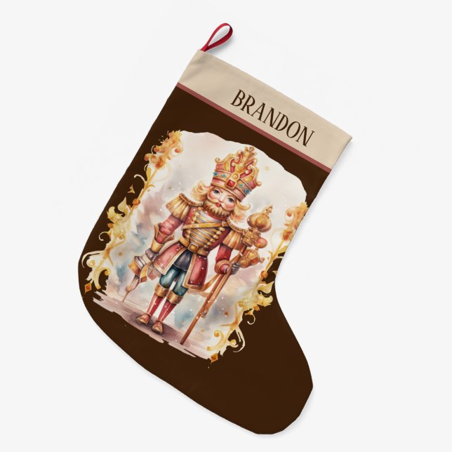 Watercolor nutcracker add name  large christmas stocking (Front (Hanging))