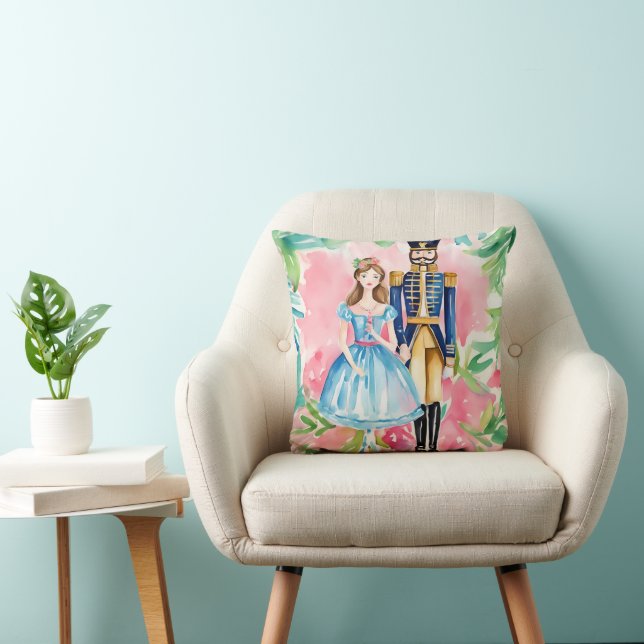 Watercolor Nutcracker and Clara Christmas Cushion (Chair)