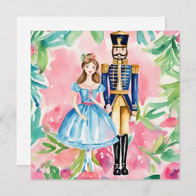 Watercolor Nutcracker and Clara Christmas Holiday Card (Front/Back)