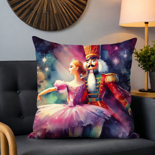Watercolor Nutcracker Ballerina Christmas Dance Cushion