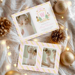 Watercolor Nutcracker Ballerinas Monogram Crest Holiday Card