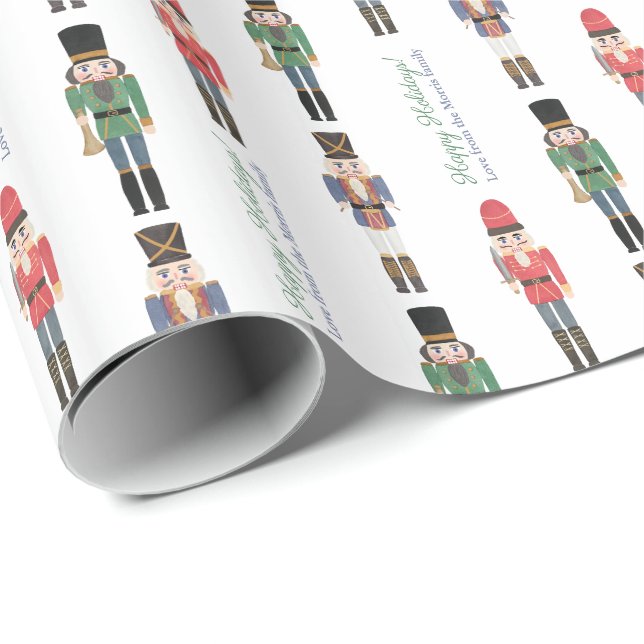 Watercolor Nutcracker Ballet Soldiers Christmas Wrapping Paper (Roll Corner)
