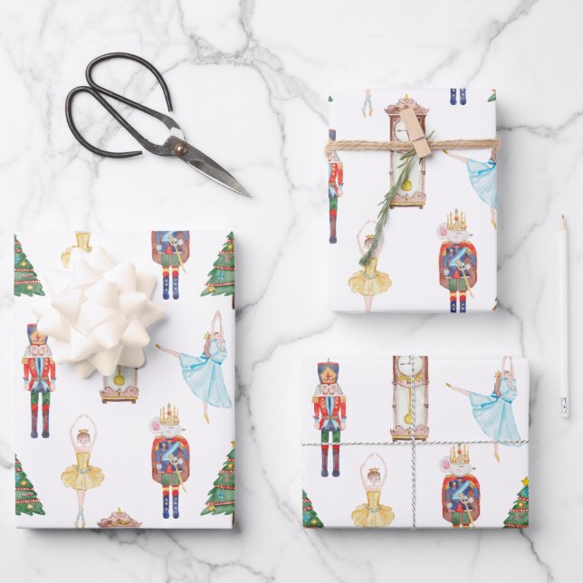 Watercolor Nutcracker Ballet Wrapping Paper Sheet (Front)