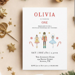 Watercolor Nutcracker Christmas 1st Birthday Invitation