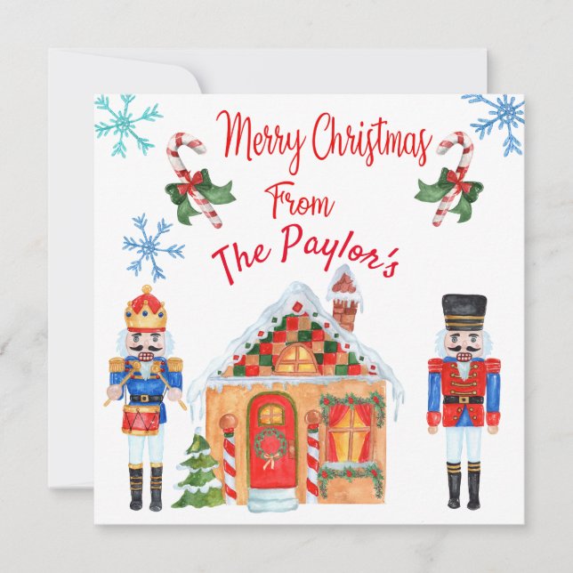 Watercolor Nutcracker Christmas Card (Front)