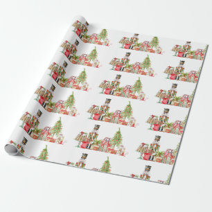 Watercolor nUtcracker Christmas Scene Wrapping Paper