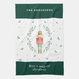 watercolor nutcracker cute family christmas tea towel