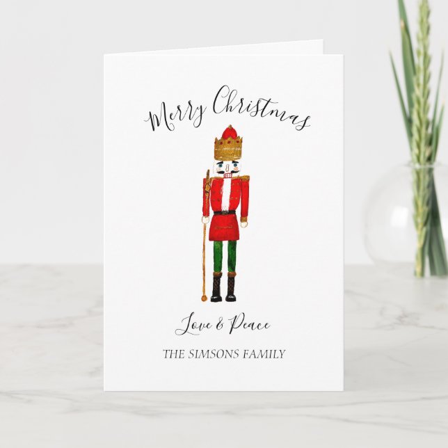 Watercolor Nutcracker Merry Christmas Festive Holiday Card (Front)