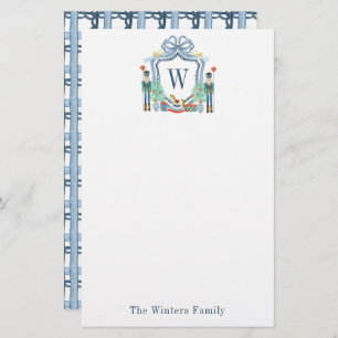 Watercolor Nutcracker Monogram Crest Christmas Stationery