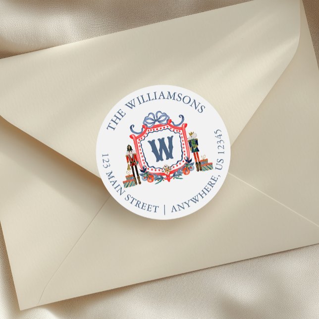 Watercolor Nutcracker Mouse Monogram Crest Classic Round Sticker (Creator Uploaded)