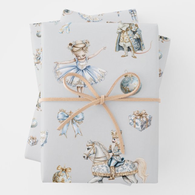 Watercolor Nutcracker Pattern Christmas Wrapping Paper Sheet (In situ)