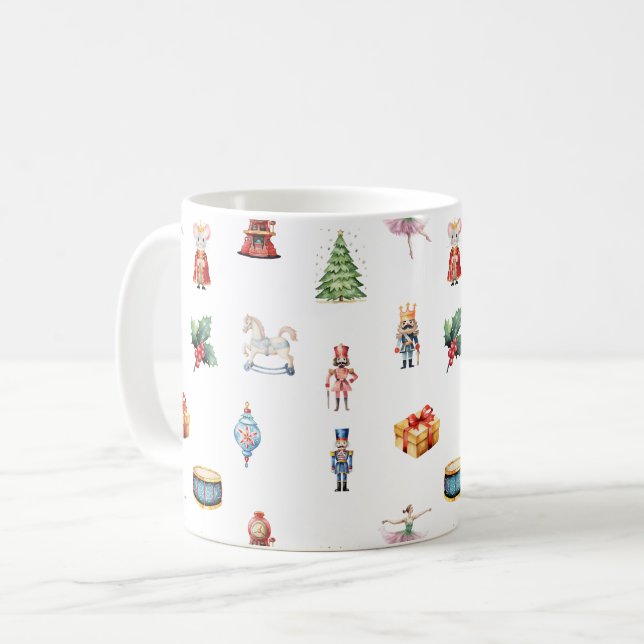 Watercolor Nutcracker Pattern Coffee Mug (Front Left)