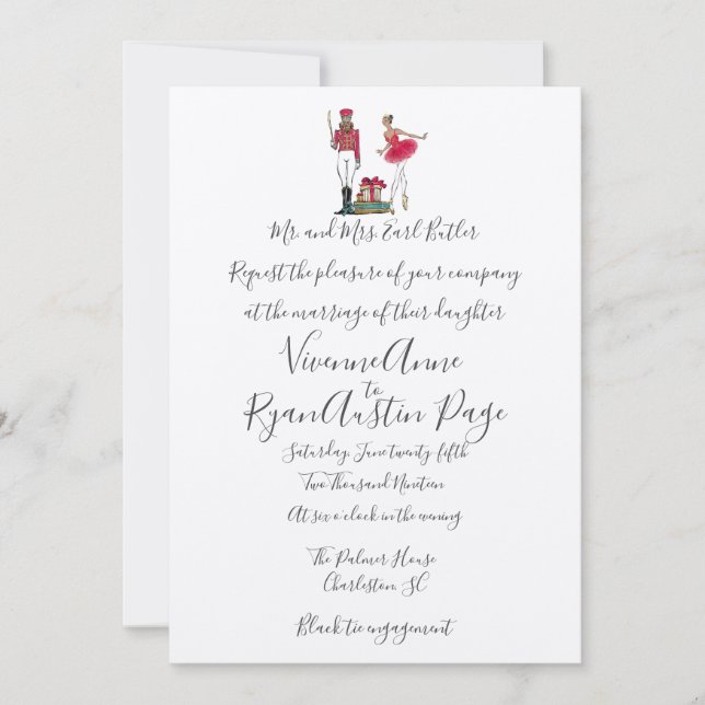 Watercolor Nutcracker Theme Wedding Invitation (Front)
