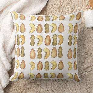 Watercolor Nuts Peanut Cashew Almond Nut Print Cushion
