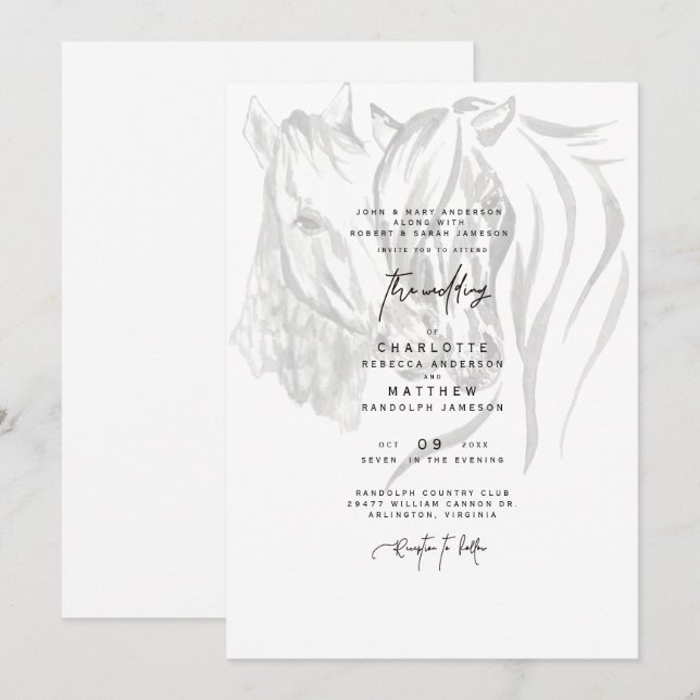 Watercolor Nuzzling Horses Wedding Invitation (Front/Back)