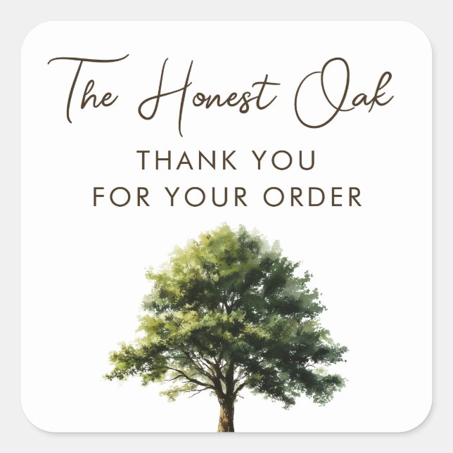 Watercolor Oak Tree Elegant Script Thank You Square Sticker (Front)