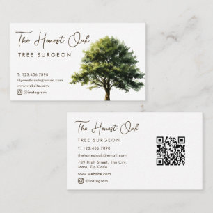  Watercolor Oak Tree Modern Elegant Script Business Card