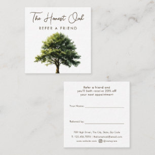 Watercolor Oak Tree Modern Elegant Script Referral Card