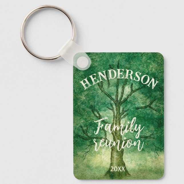 Watercolor Oak Tree Retro Rustic Family Reunion  Key Ring (Front)