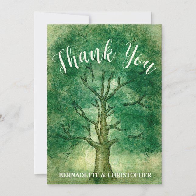 Watercolor Oak Tree Retro Rustic Woodland Wedding Invitation (Front)