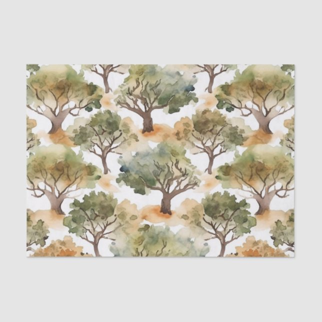 Watercolor Oak Trees Tissue Paper (Front)