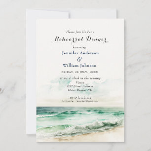 Watercolor Ocean and Beach Rehearsal Dinner Announcement