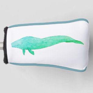 Watercolor Ocean Animal Turquoise Green Whale  Golf Head Cover