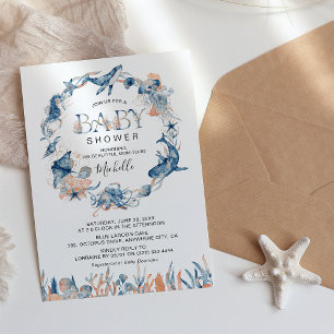 Watercolor Ocean Animals Baby Shower Invitation