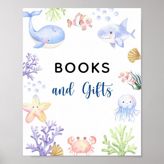 Watercolor ocean animals - Books and gifts Poster (Front)