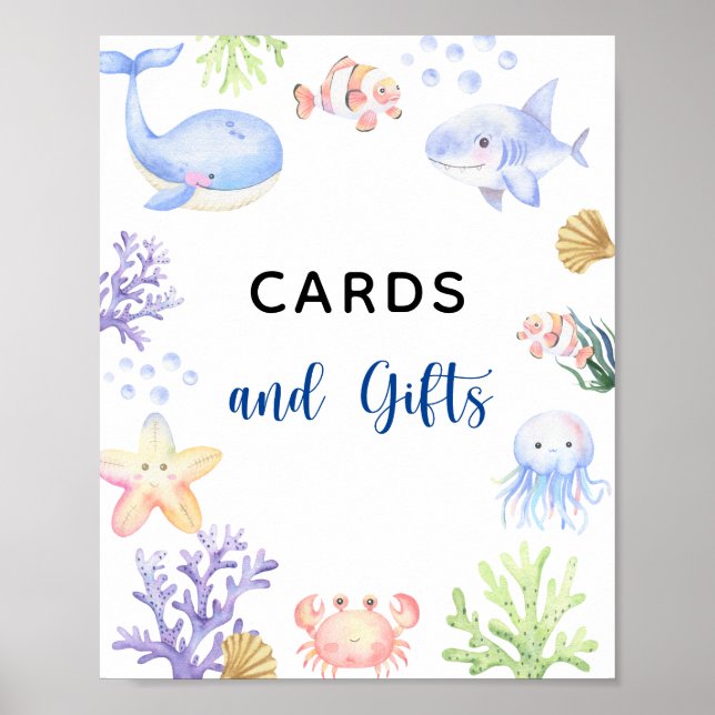 Watercolor ocean animals - cards and gifts poster (Front)