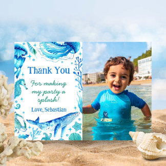 Watercolor Ocean Animals Whale Under the Sea Photo Thank You Card