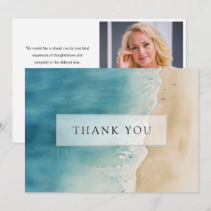 Watercolor Ocean Beach Celebration of Life Funeral Thank You Card