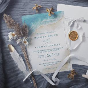 Watercolor Ocean Beach Coastal Elegant Wedding Invitation