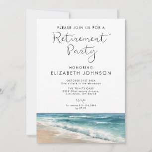 Watercolor Ocean Beach Coastal Retirement Party Invitation