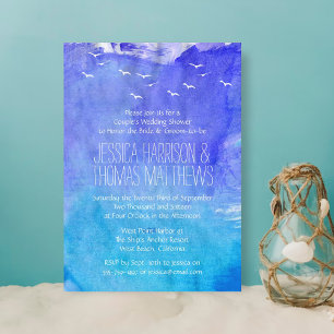 Watercolor Ocean Beach Couple's Wedding Shower Invitation