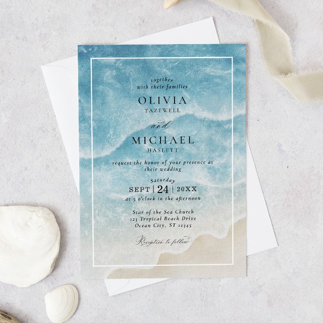 Watercolor Ocean Beach Elegant Wedding Invitation (Creator Uploaded)