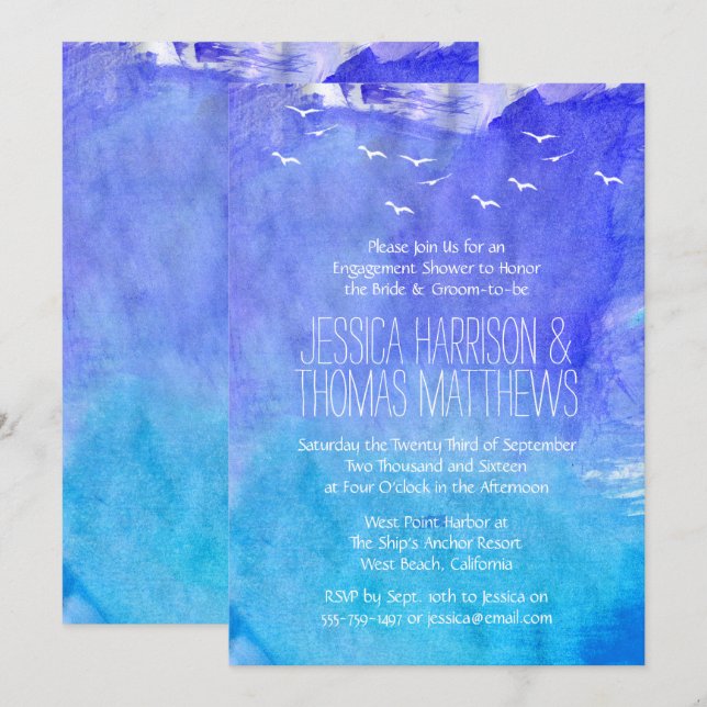 Watercolor Ocean Beach Engagement Shower Or Party Invitation (Front/Back)