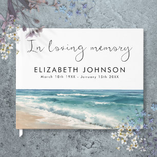 Watercolor Ocean Beach In Loving Memory Funeral Guest Book