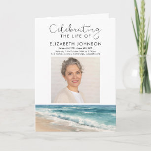Watercolor Ocean Beach Memorial Order Of Service Programme
