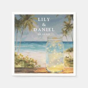 Watercolor Ocean Beach Palm Tree Mason Jar Wedding Napkin
