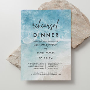 Watercolor Ocean Beach Rehearsal Dinner Invitation