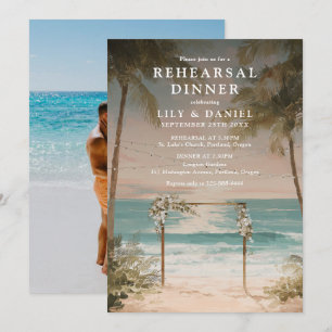 Watercolor Ocean Beach Rehearsal Dinner Photo Invitation