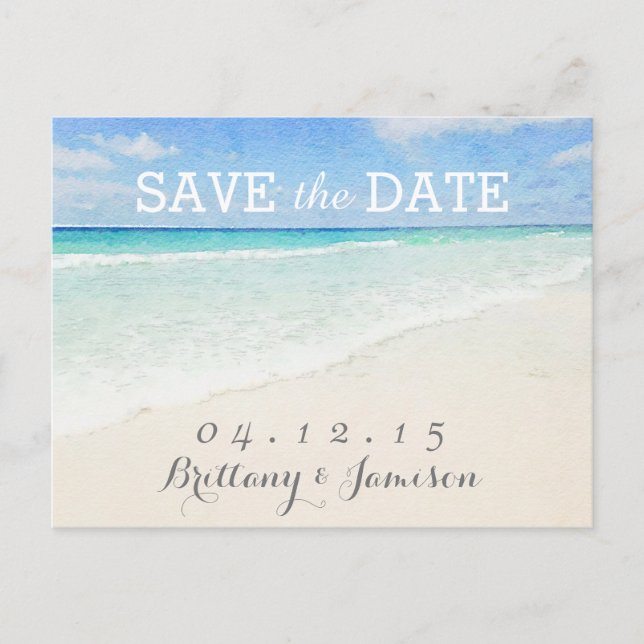 Watercolor Ocean | Beach Save the Date Postcard (Front)