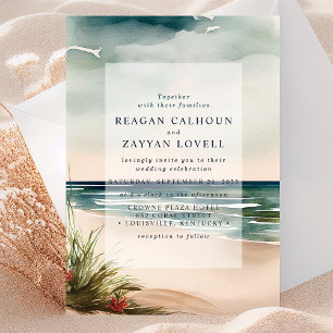 Watercolor Ocean Beach Seascape Wedding Invitation