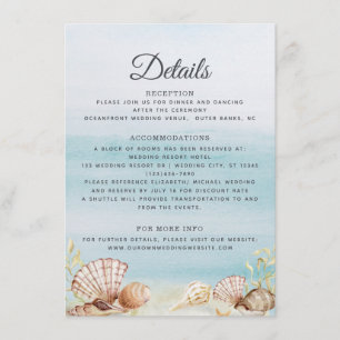 Watercolor Ocean Beach Shells Wedding Details Enclosure Card