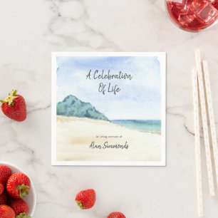 Watercolor Ocean Beach Shores Celebration Of Life Napkin
