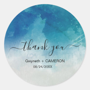 Watercolor Ocean Beach Summer Wedding  Classic Round Sticker