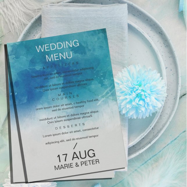 Watercolor Ocean Beach Summer Wedding Menu Invitation (Creator Uploaded)