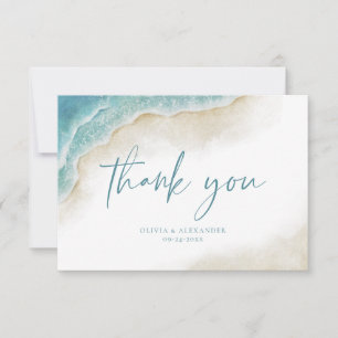 Watercolor Ocean Beach Summer Wedding Thank You Card