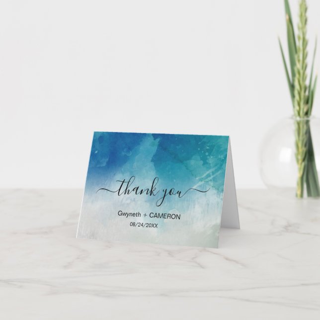 Watercolor Ocean Beach Summer Wedding  Thank You Card (Front)